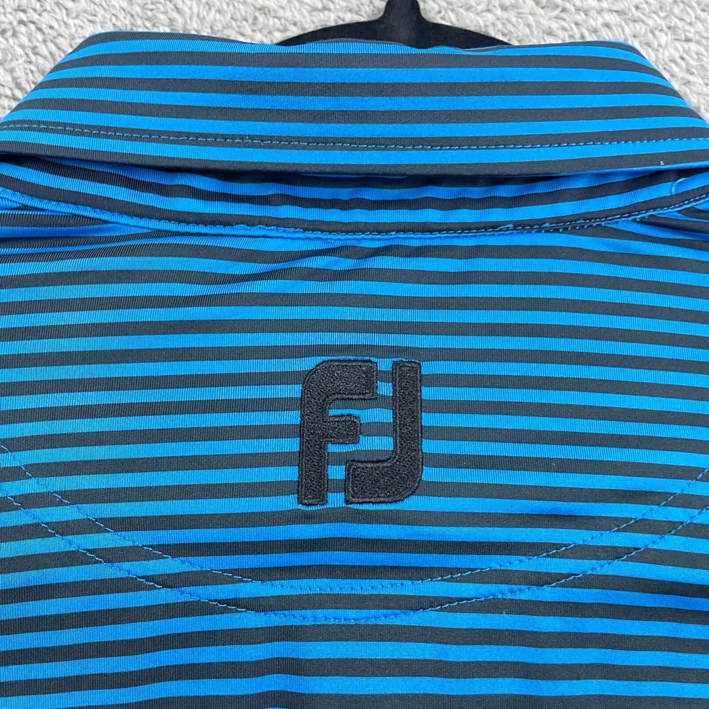 FJ Footjoy Polo Golf Shirt Mens M Blue Black Striped Performance Athletic Preppy - Picture 5 of 13